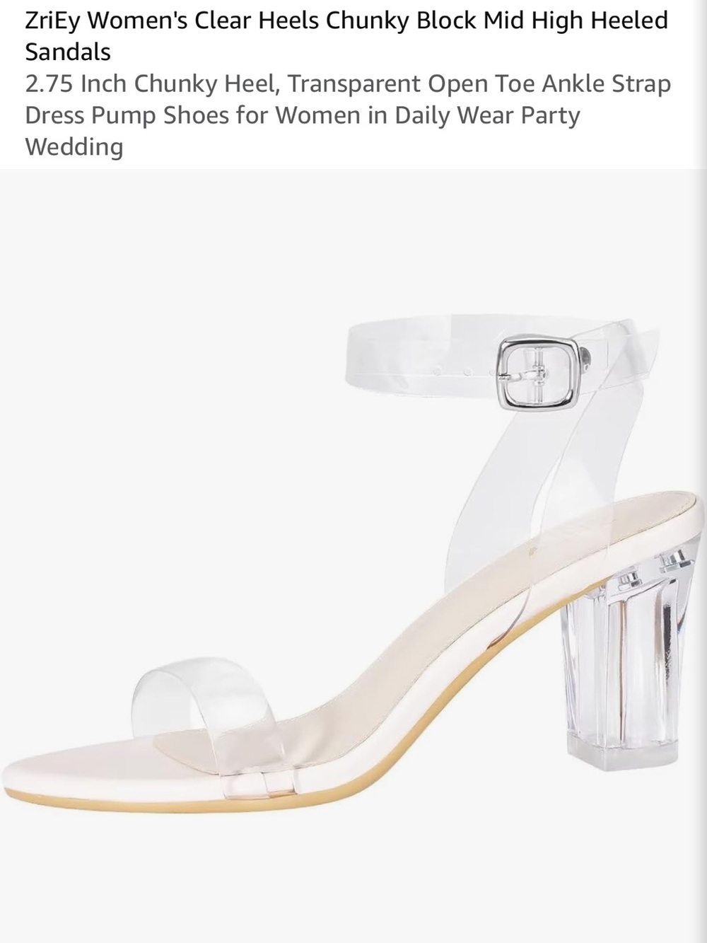 Amazon Clear Strap Block Heel Sandals - Transparent